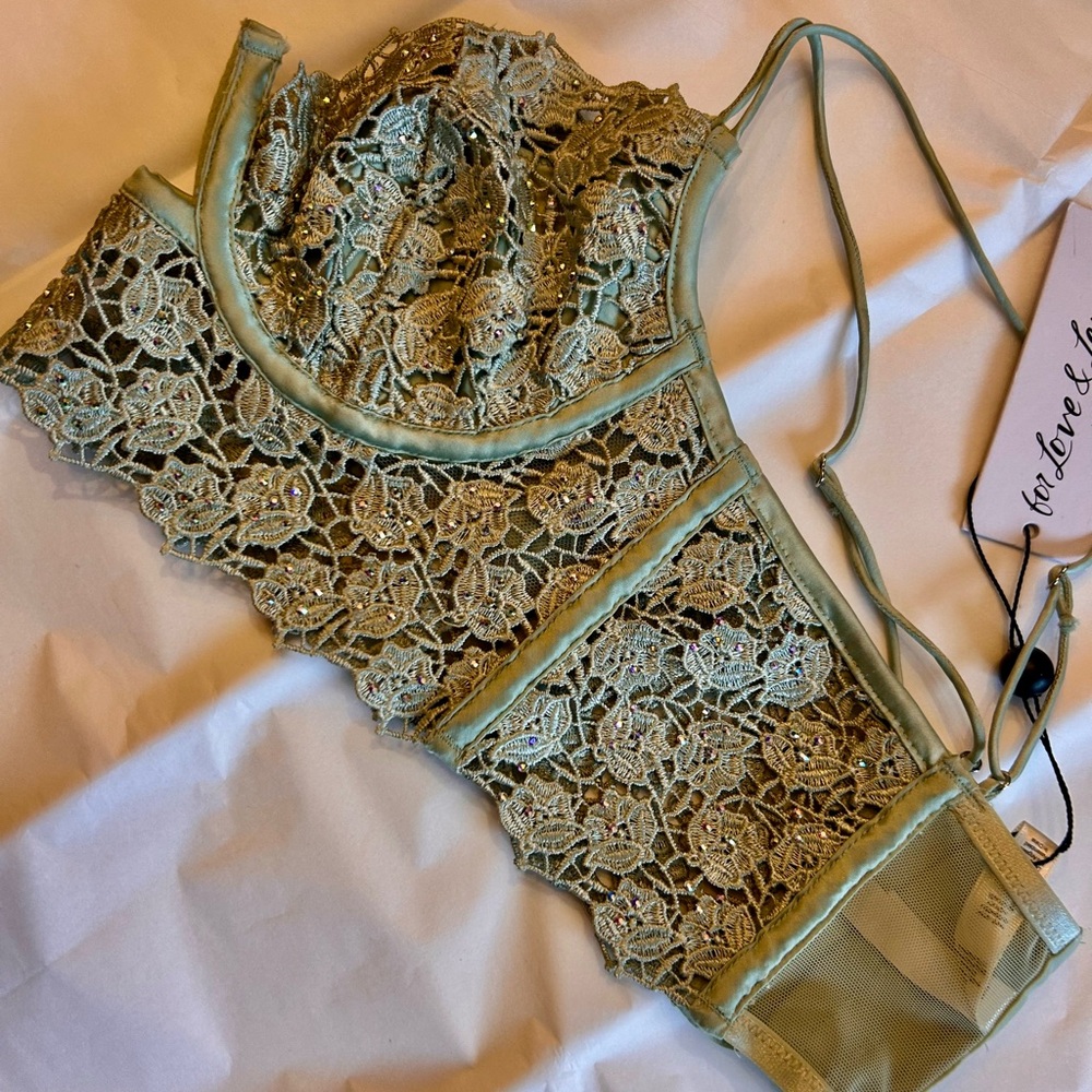 For Love & Lemons Sage Green Lace Underwire Bralette with Sparkle - Picture 5 of 6